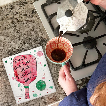 Deck the Pickleball Swedish Dishcloth – Holiday Court Sass