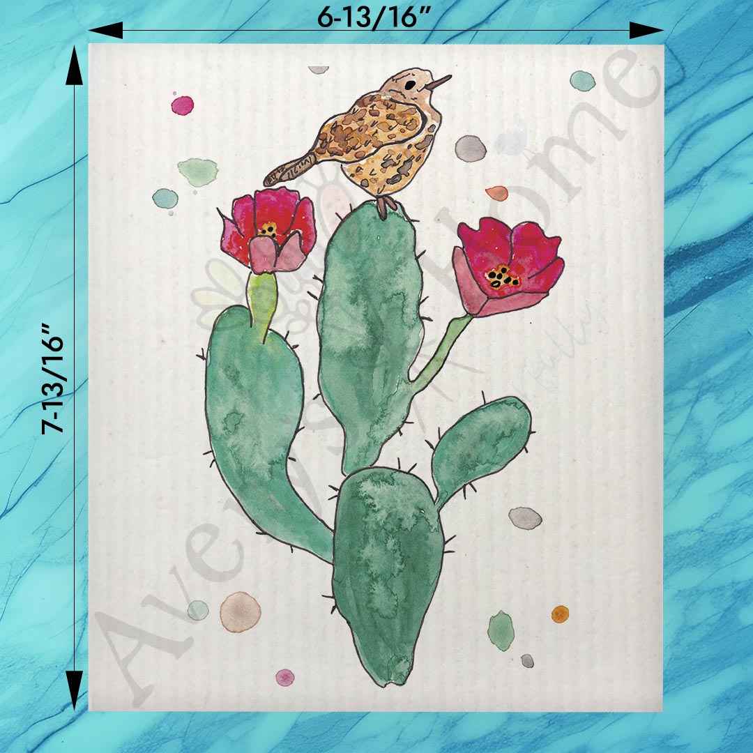 Cactus With Flowers Swedish Dishcloth – Desert Bloom Vibe