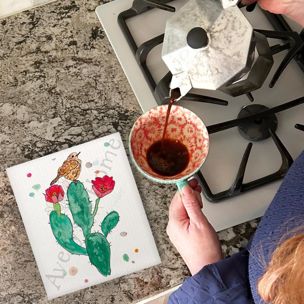 Cactus With Flowers Swedish Dishcloth – Desert Bloom Vibe