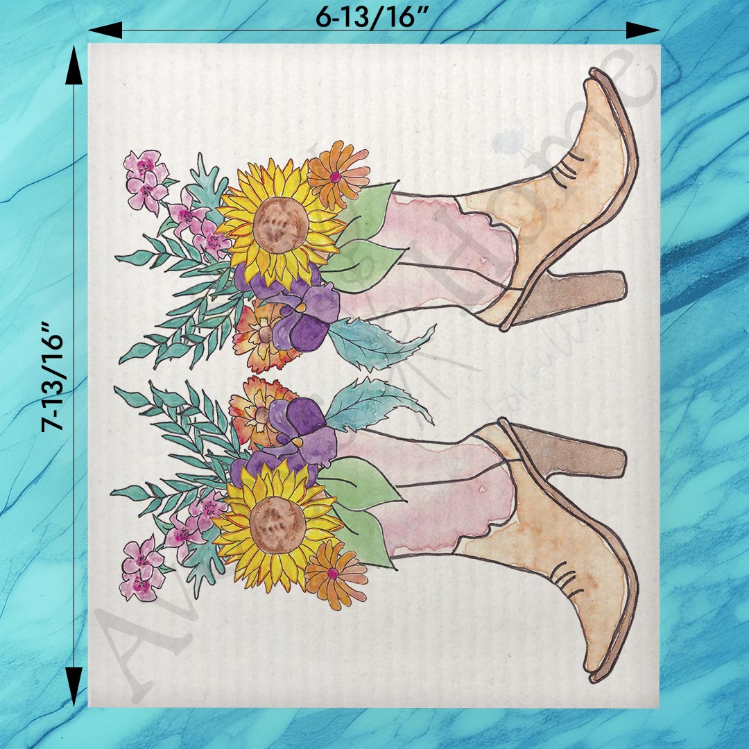Red Cowgirl Boots Swedish Dishcloth – Kick Up Some Bloom