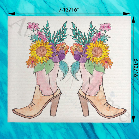 Red Cowgirl Boots Swedish Dishcloth – Kick Up Some Bloom