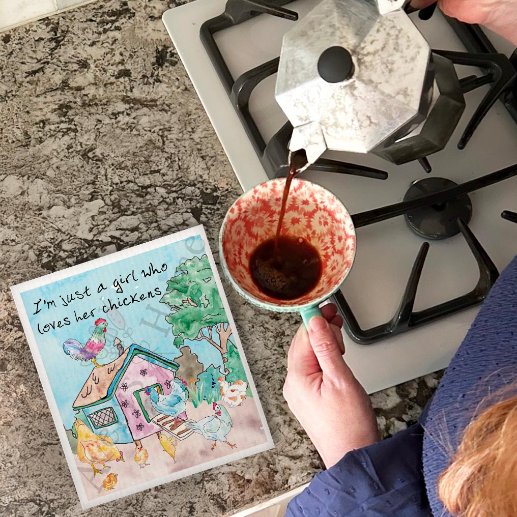 Girl Who Loves Her Chickens Swedish Dishcloth – Coop Queen