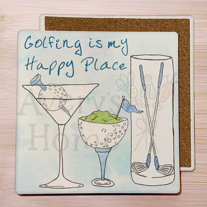Golfing Is My Happy Place Stone Coaster