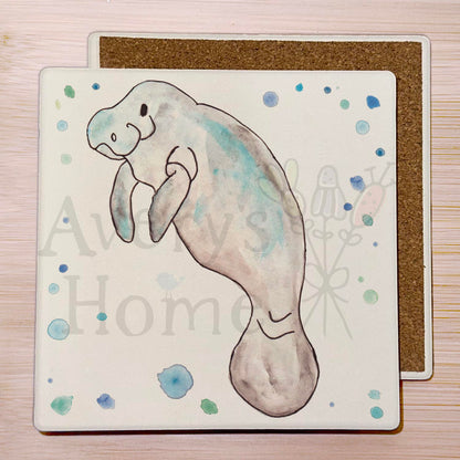 Manatee Mom & Baby Stone Coaster
