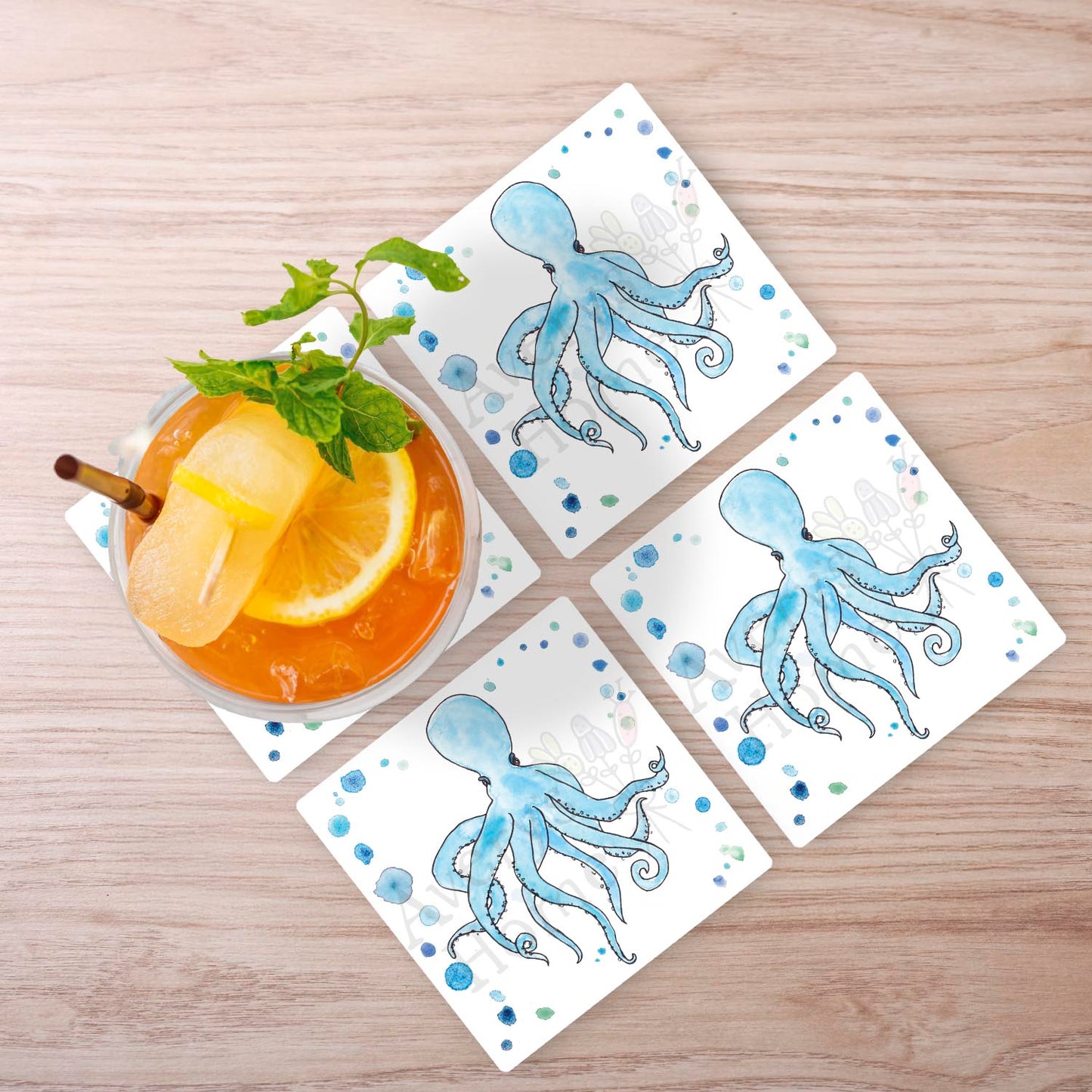 Blue Octopus Stone Coaster