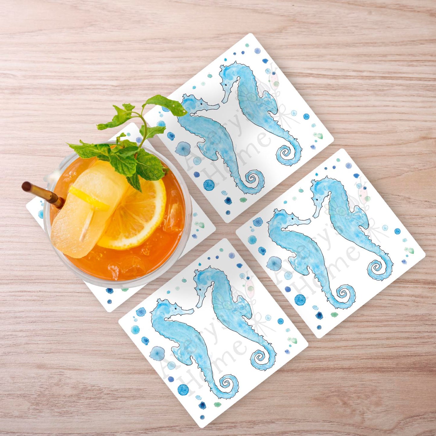 Blue Seahorse Stone Coaster