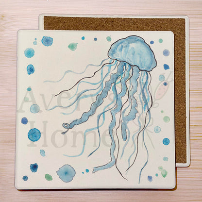 Blue Jellyfish Stone Coaster