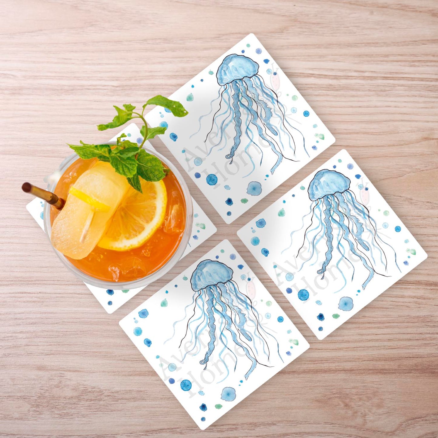 Blue Jellyfish Stone Coaster