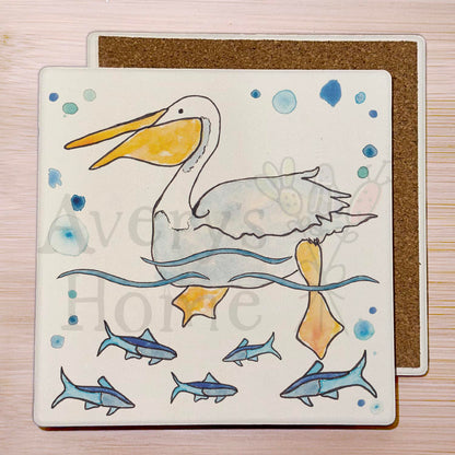 Pelican Swimming Stone Coaster