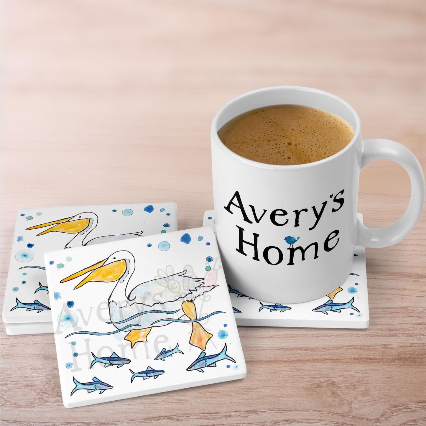 Pelican Swimming Stone Coaster