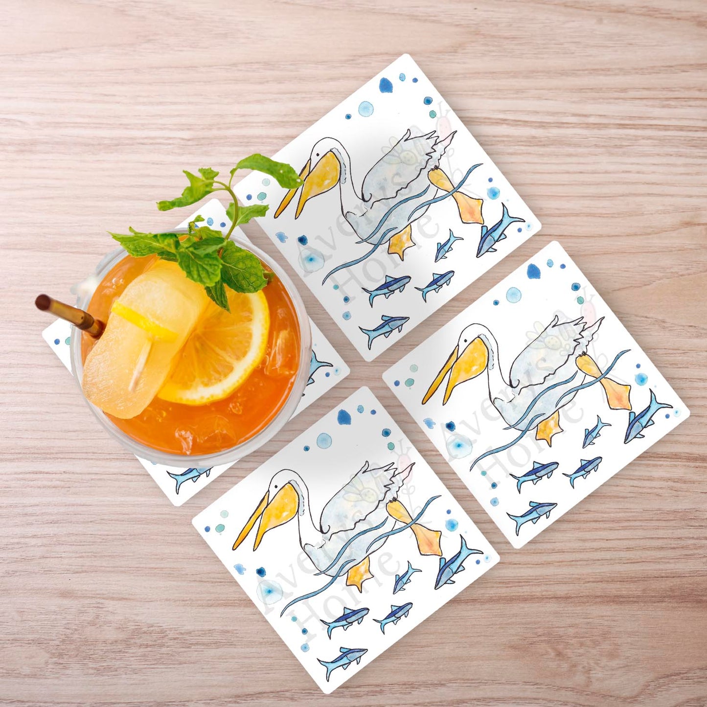 Pelican Swimming Stone Coaster