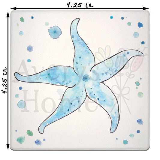 Blue Starfish Stone Coaster