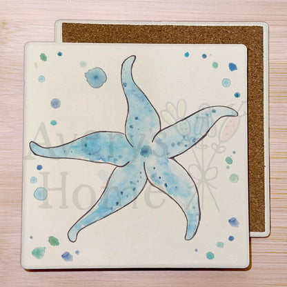 Blue Starfish Stone Coaster