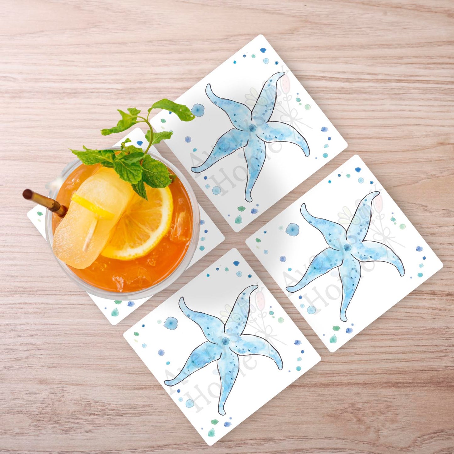 Blue Starfish Stone Coaster