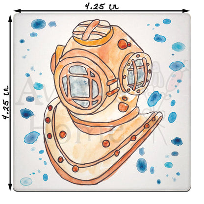 Vintage Scuba Diver Helmet Stone Coaster