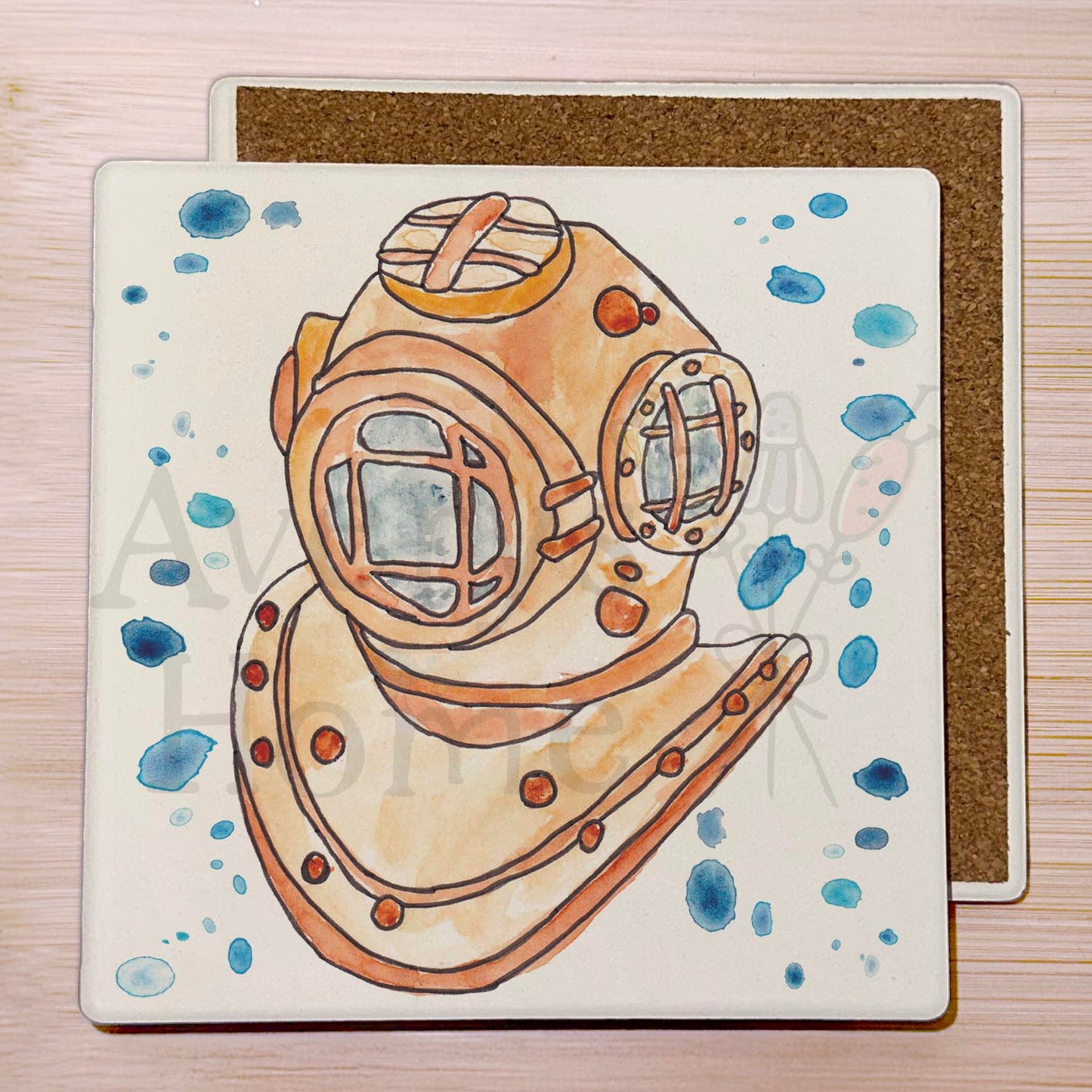 Vintage Scuba Diver Helmet Stone Coaster