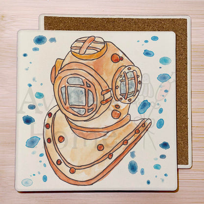 Vintage Scuba Diver Helmet Stone Coaster
