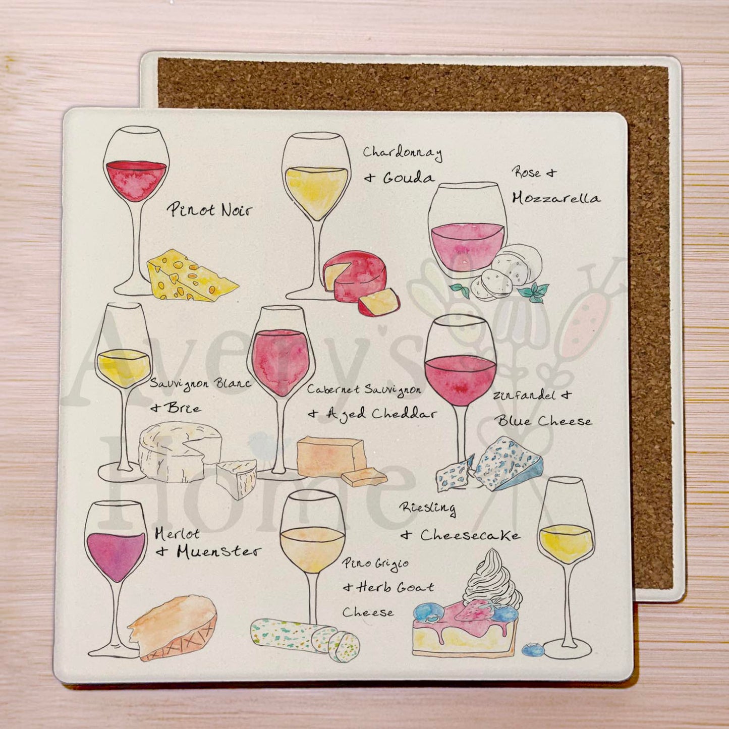 Wine & Cheese Pairing Stone Coaster