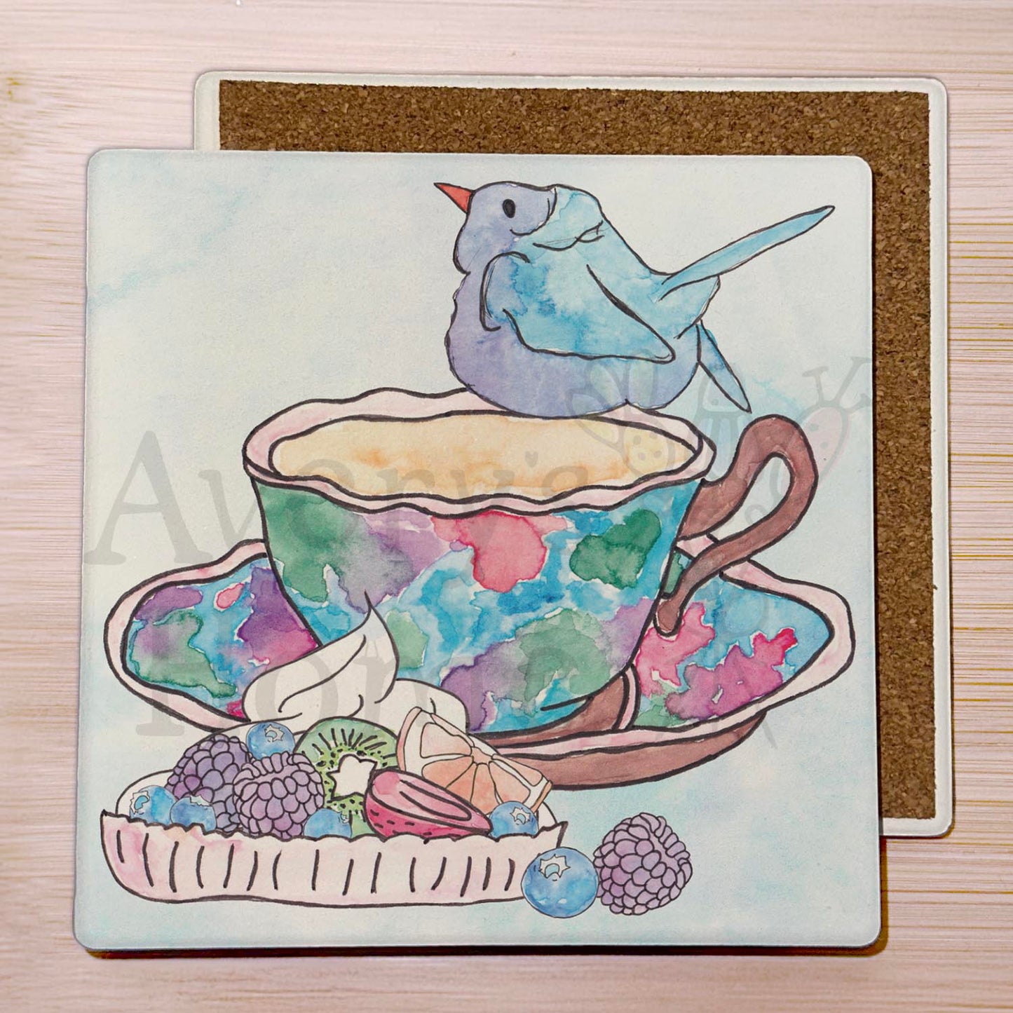Blue Bird on a Teacup Stone Coaster