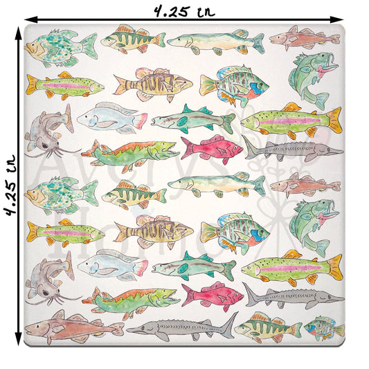 Lake Fish Pattern Stone Coaster