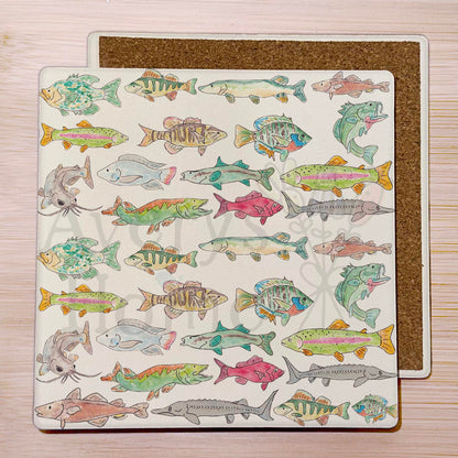 Lake Fish Pattern Stone Coaster