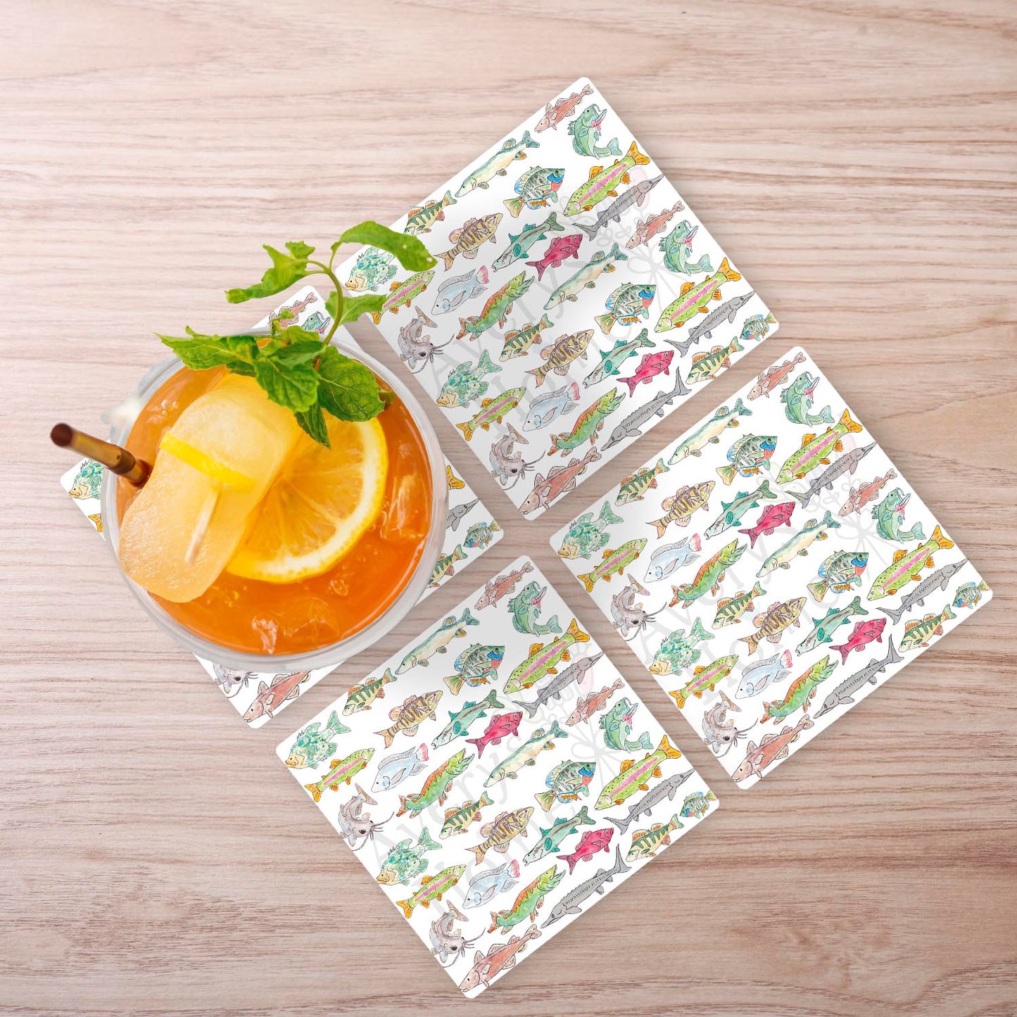 Lake Fish Pattern Stone Coaster