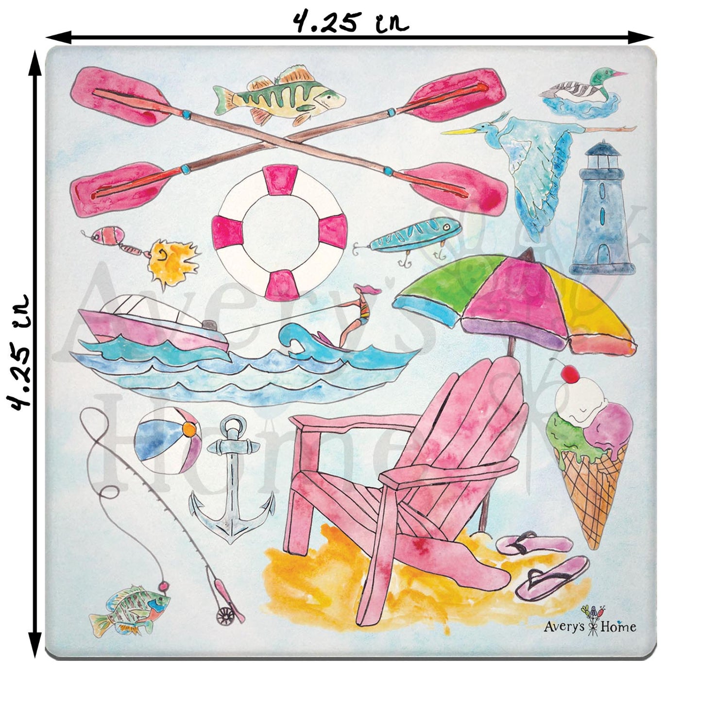 Lake Day Icons Stone Coaster