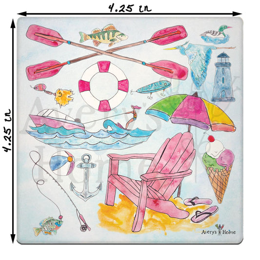 Lake Day Icons Stone Coaster