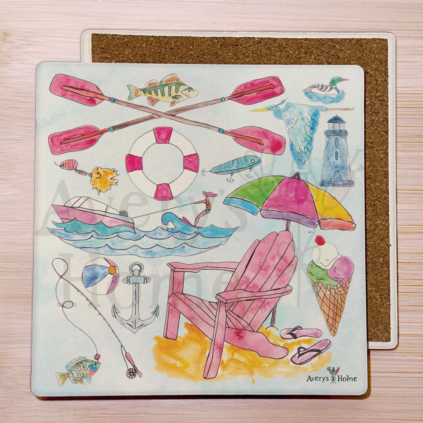 Lake Day Icons Stone Coaster