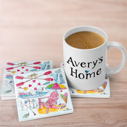 Lake Day Icons Stone Coaster