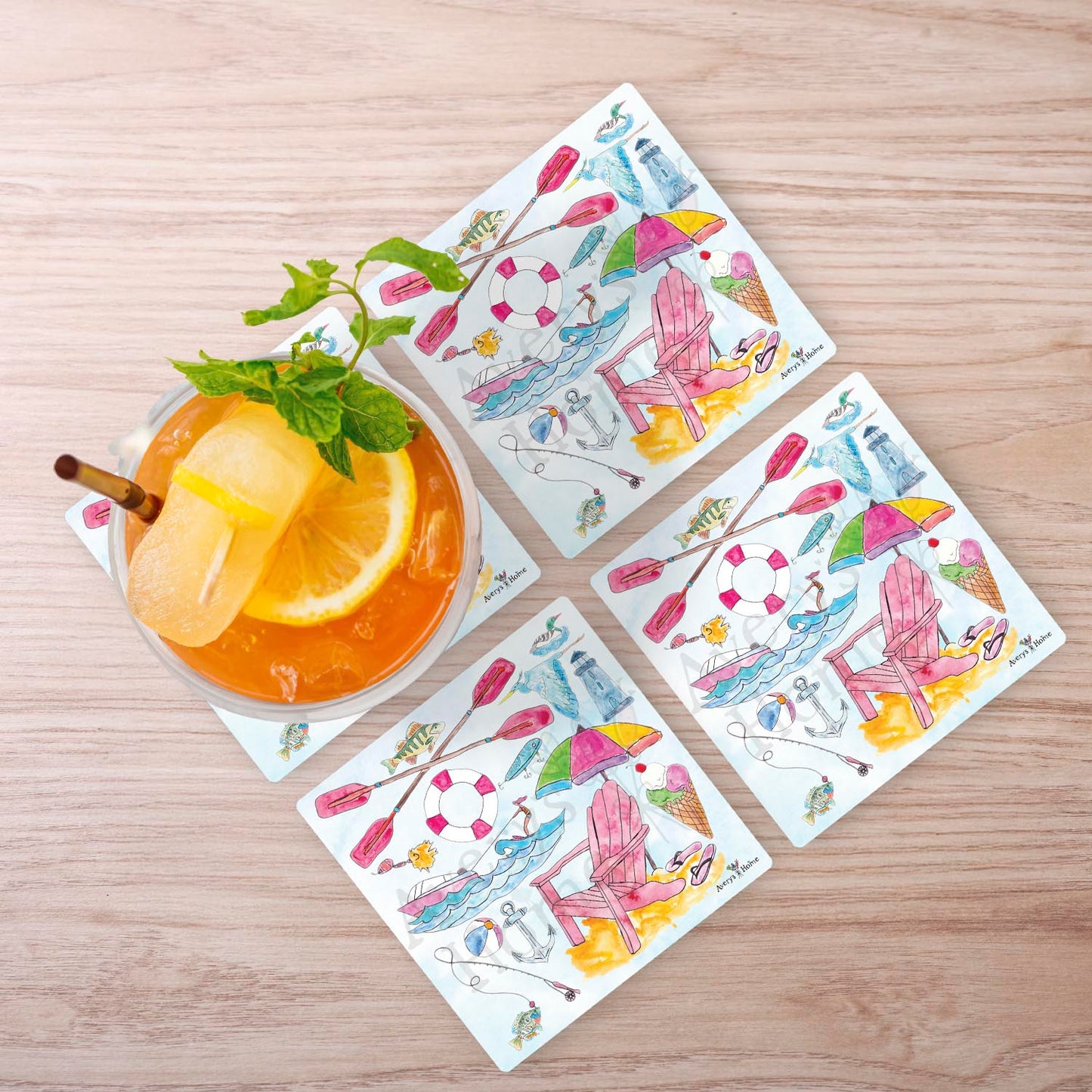 Lake Day Icons Stone Coaster