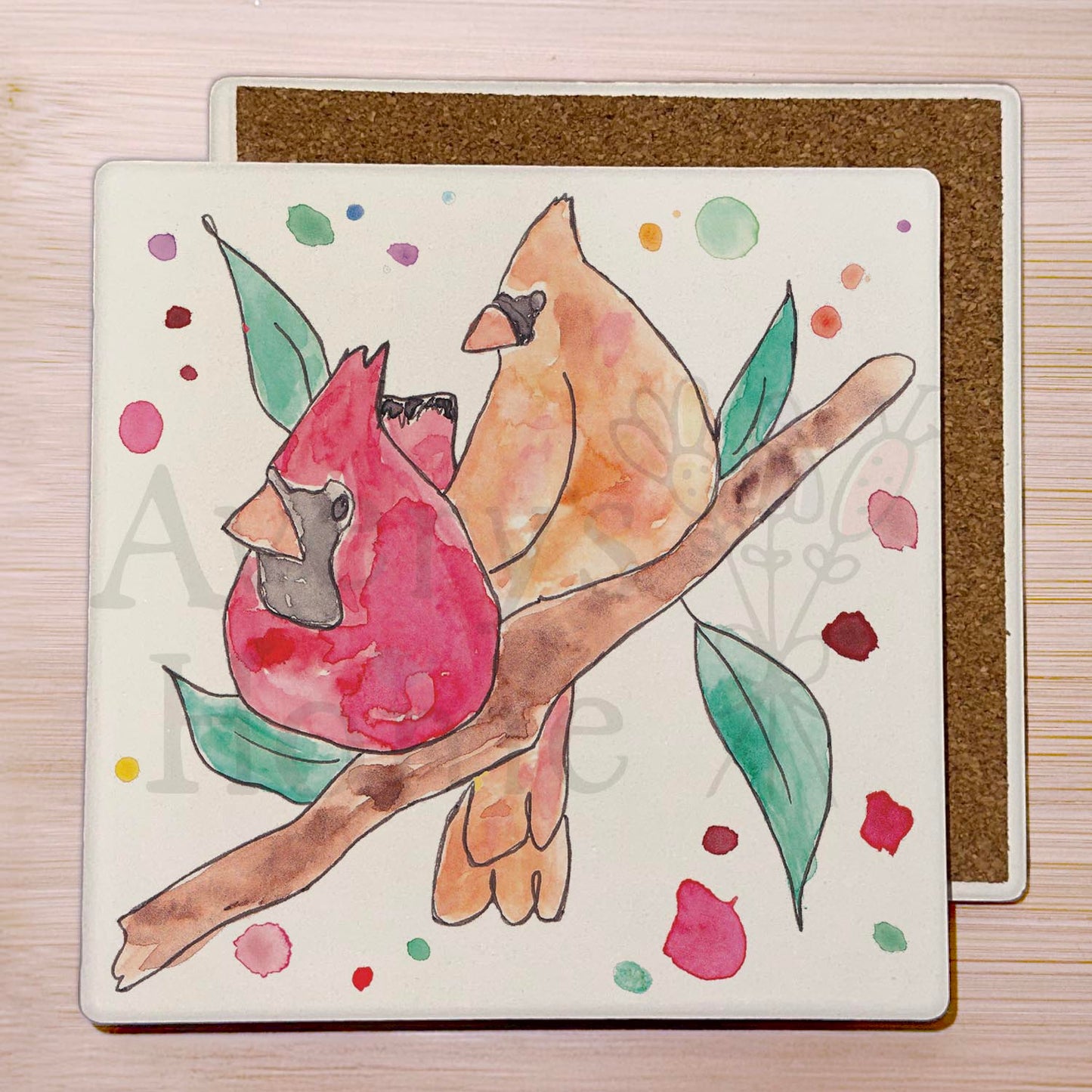 Cardinal Couple Stone Coaster