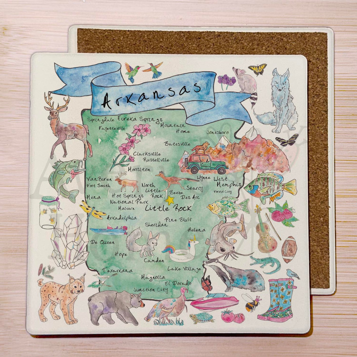 Arkansas Map  Stone Coaster