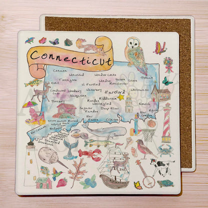 Connecticut Map Stone Coaster