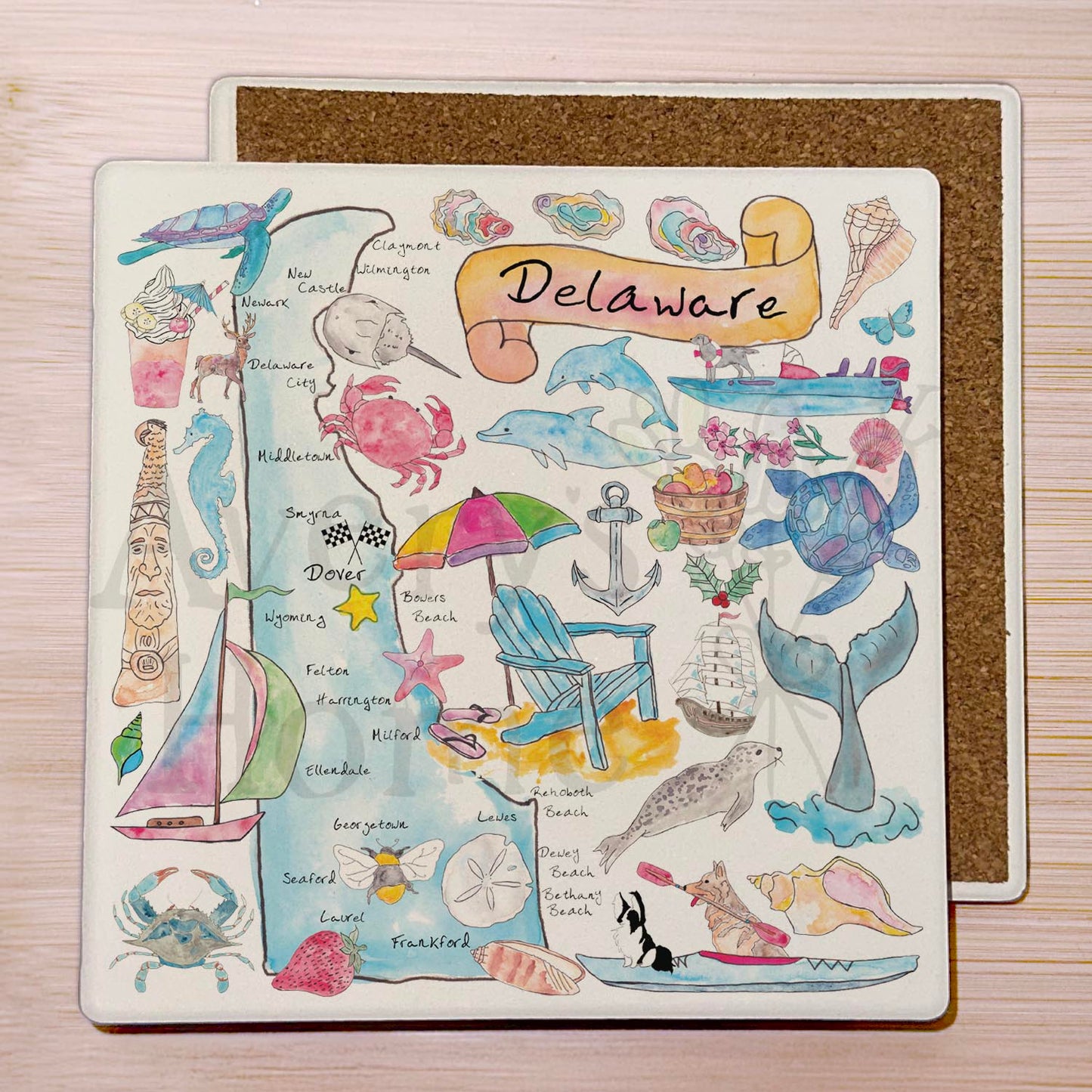 Delaware Map  Stone Coaster