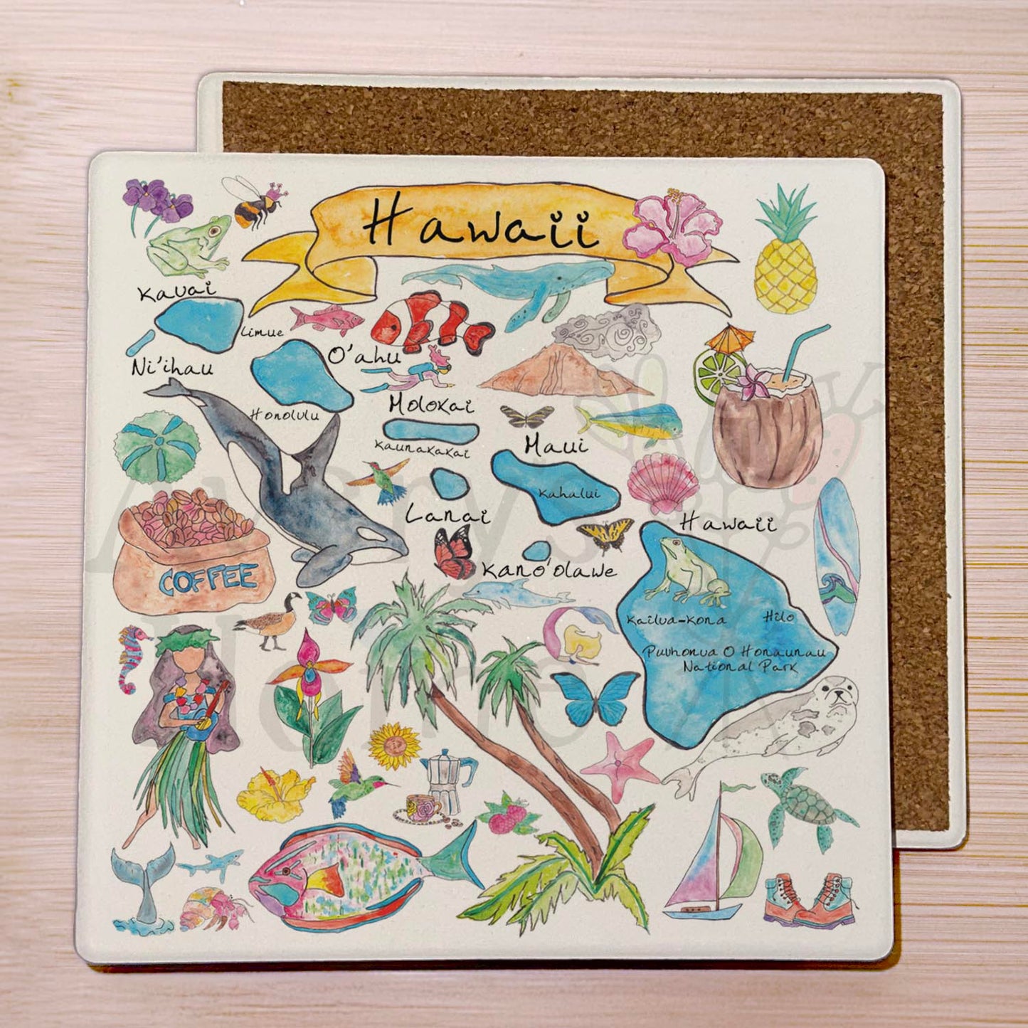 Hawaii Map Stone Coaster