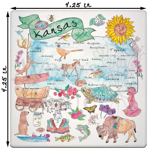 Kansas Map  Stone Coaster