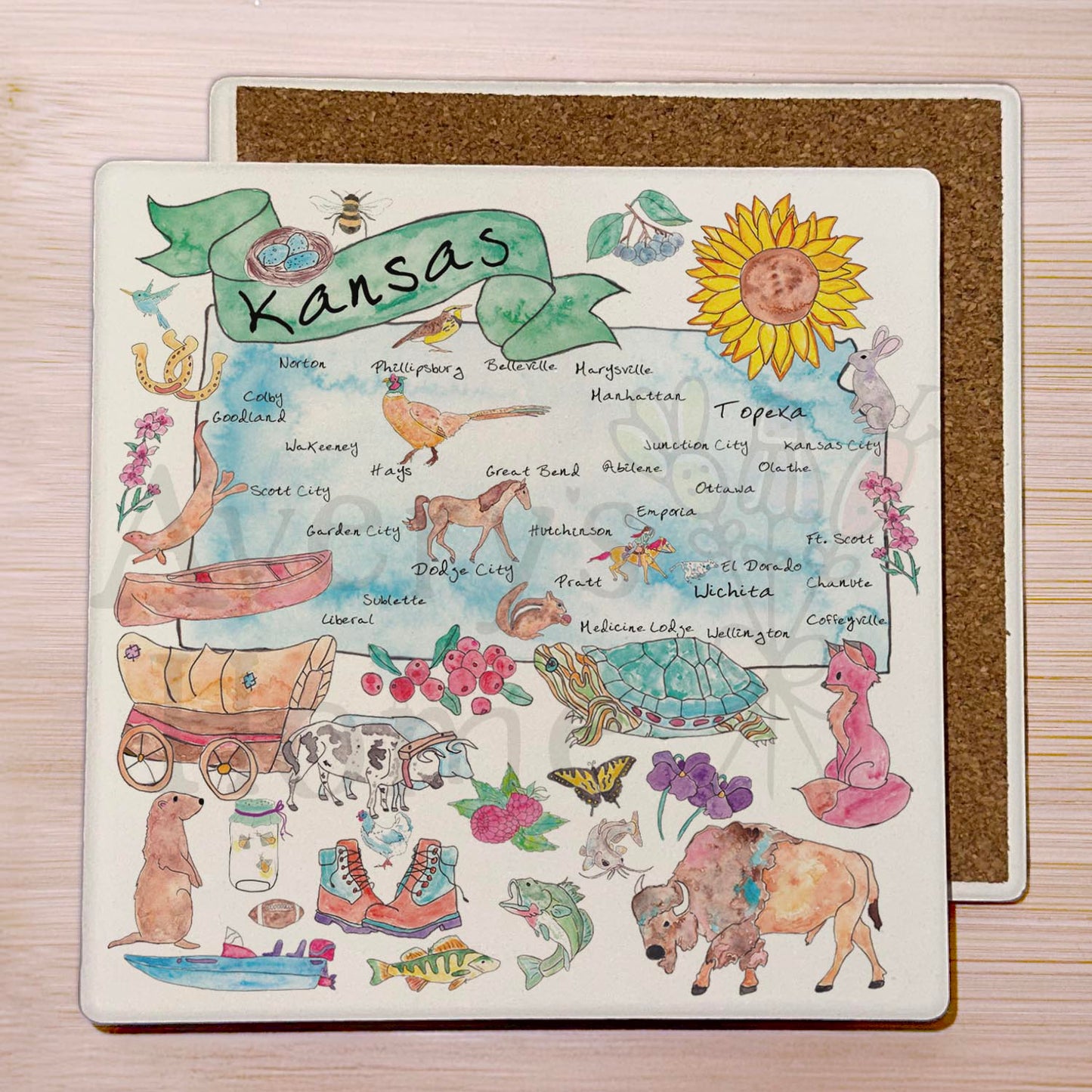 Kansas Map  Stone Coaster