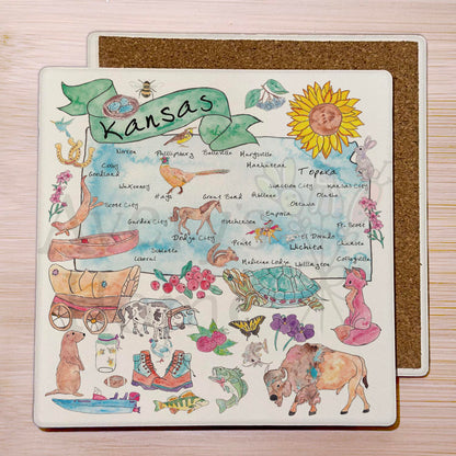 Kansas Map  Stone Coaster