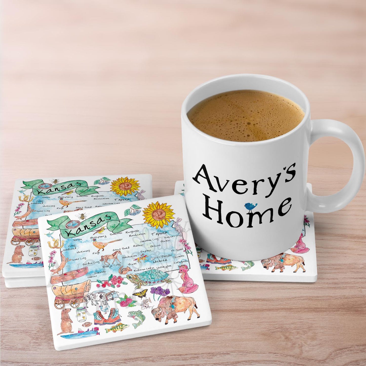 Kansas Map  Stone Coaster