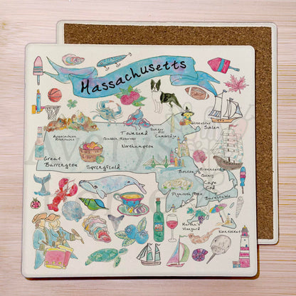 Massachusetts Map Stone Coaster