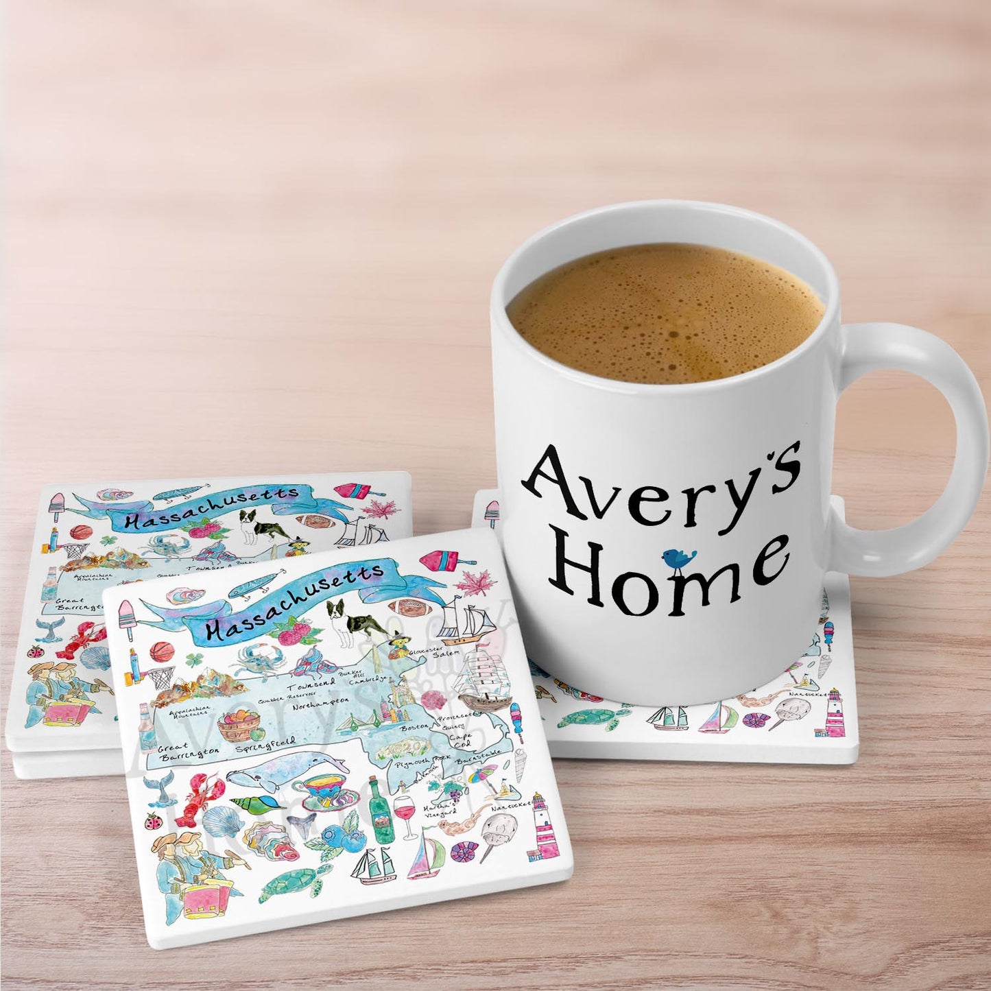 Massachusetts Map Stone Coaster