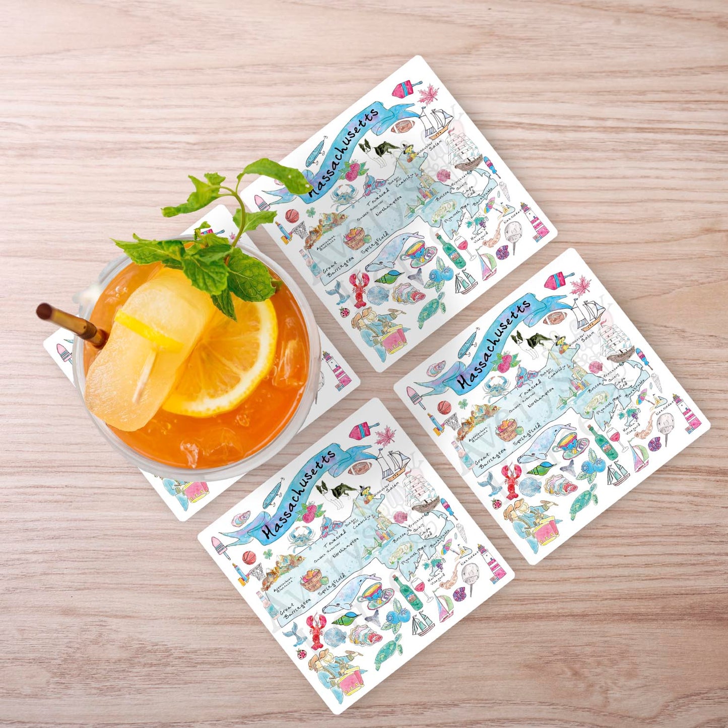 Massachusetts Map Stone Coaster