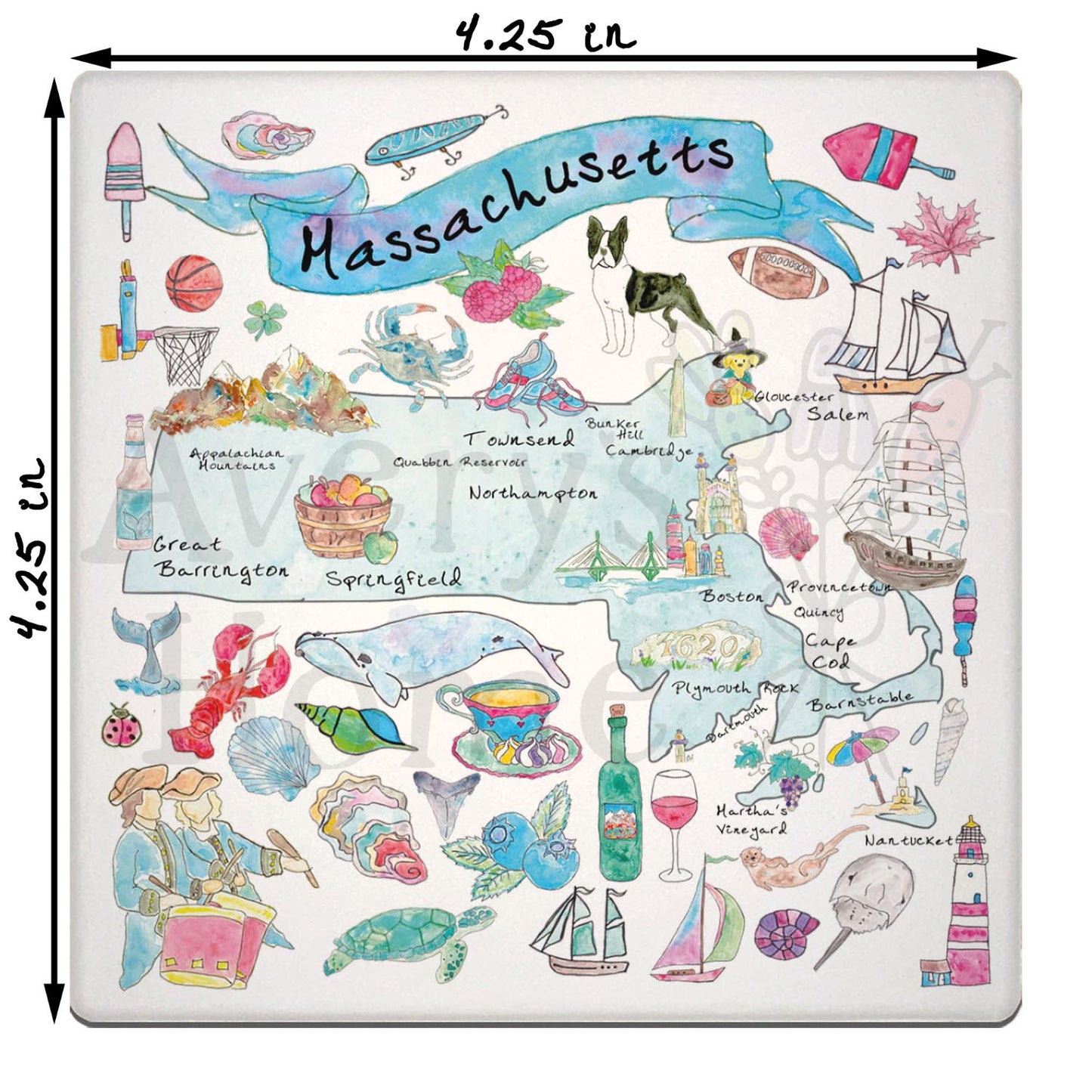 Massachusetts Map Stone Coaster
