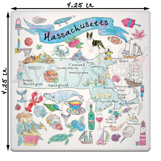 Massachusetts Map Stone Coaster