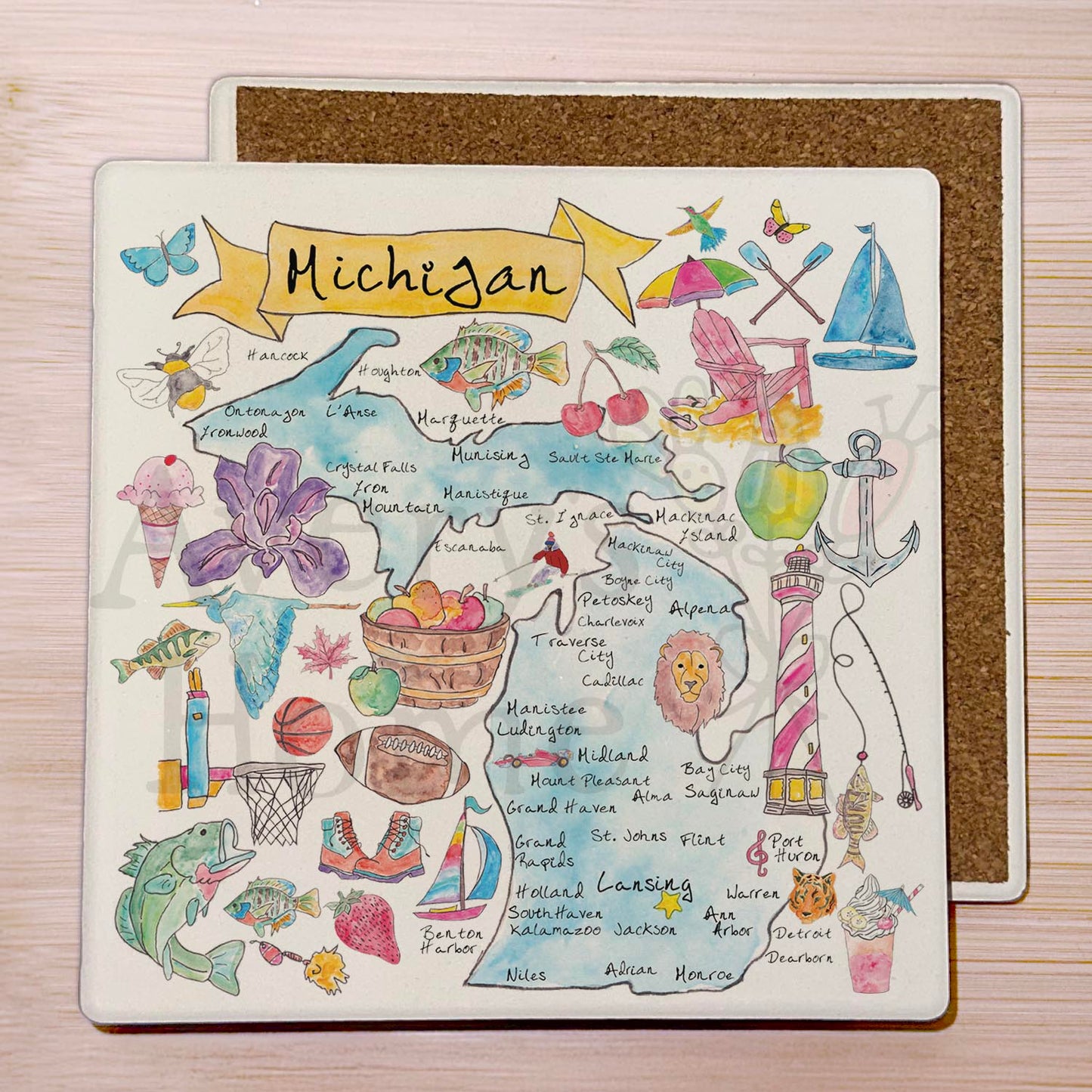 Michigan Map Stone Coaster