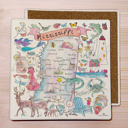 Mississippi Map Stone Coaster