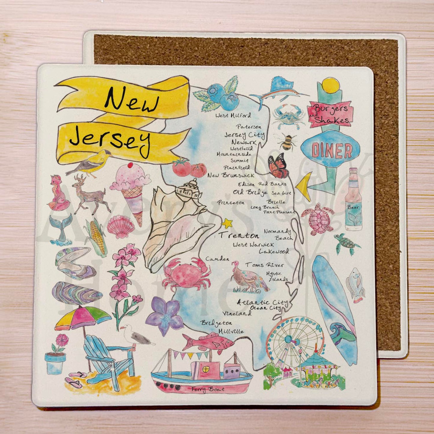 New Jersey Map  Stone Coaster