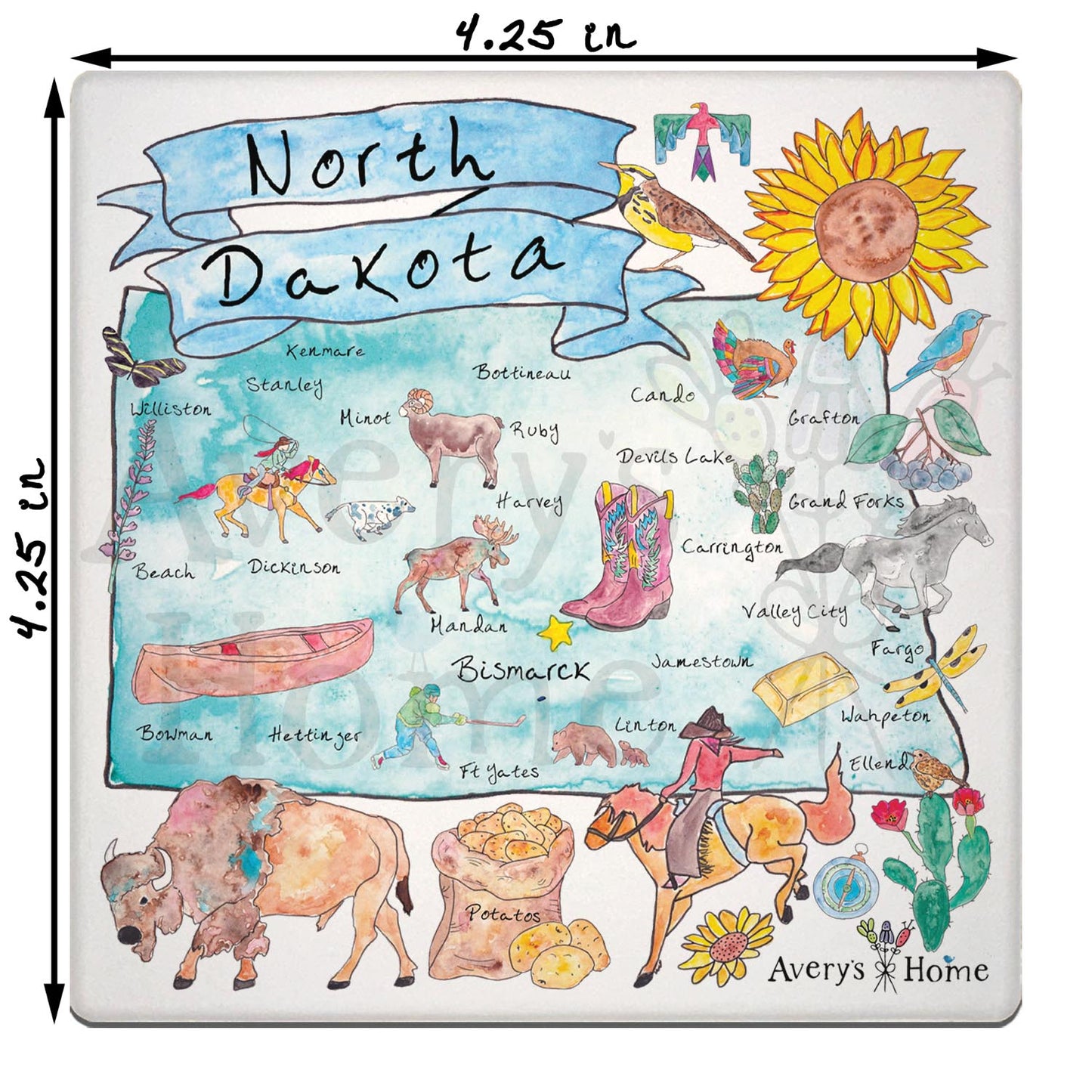 North Dakota Map  Stone Coaster