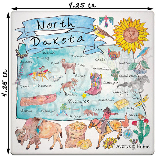 North Dakota Map  Stone Coaster